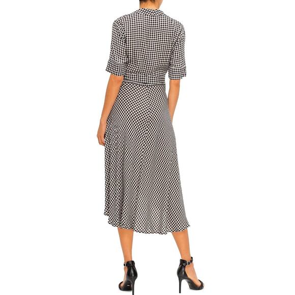 GANNI Black & White Gingham Check Midi Wrap Dress Size 40 (8 US) - Picture 7 of 13